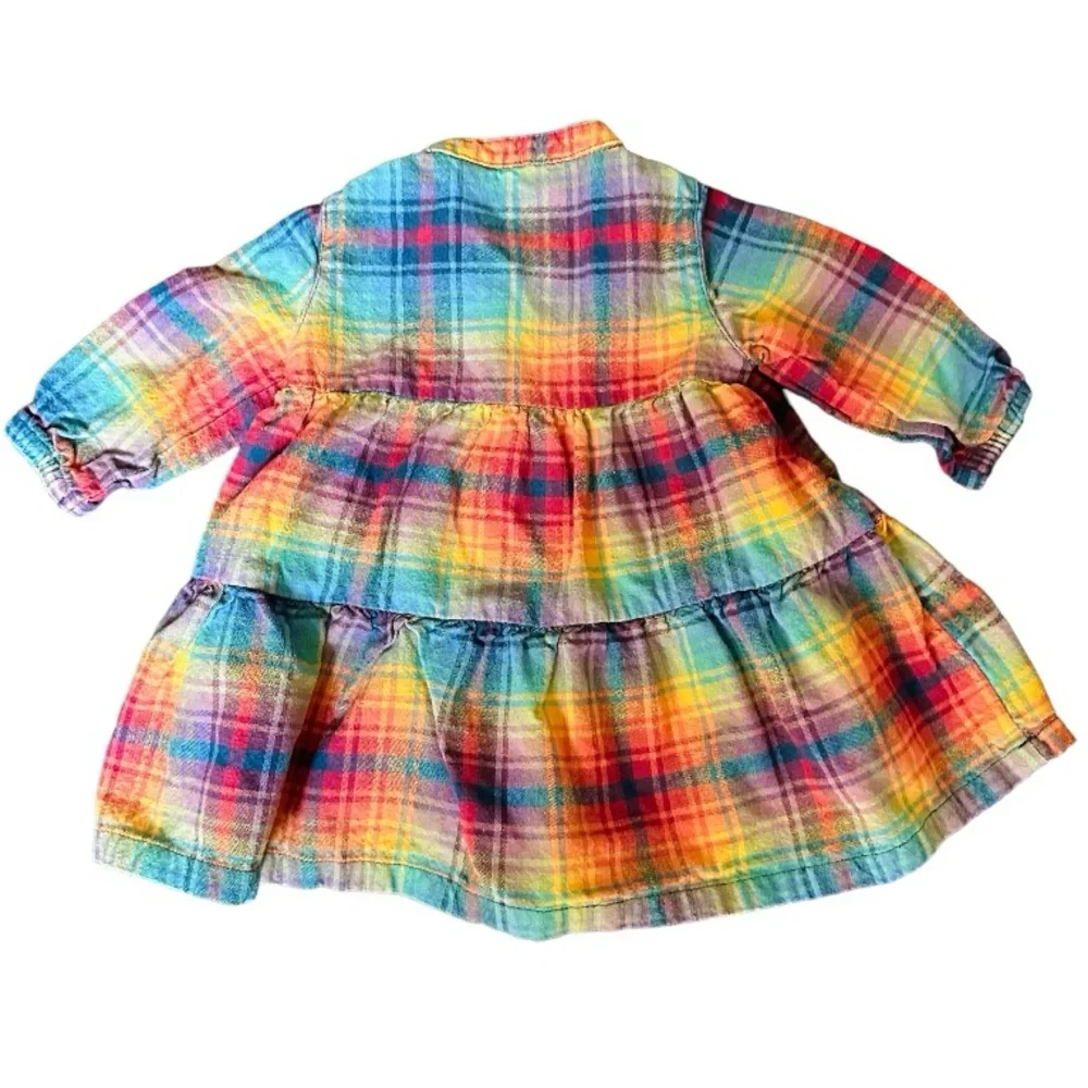 EUC Ruffle Butts Ruffle Henley Tiered Dress 3-6 months Rainbow Colorful
